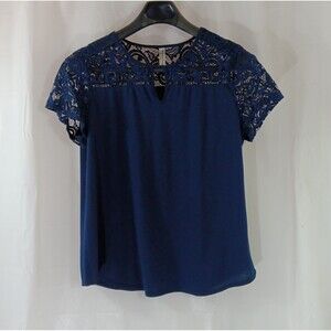 Per Seption Top Women's Size XL Blue Lace Shoulders Sleeves